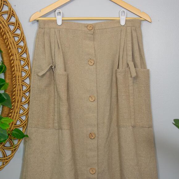Vtg Robbie Sport Skirt Beige Button Front Large Pockets Textured Cottagecore - Picture 4 of 9